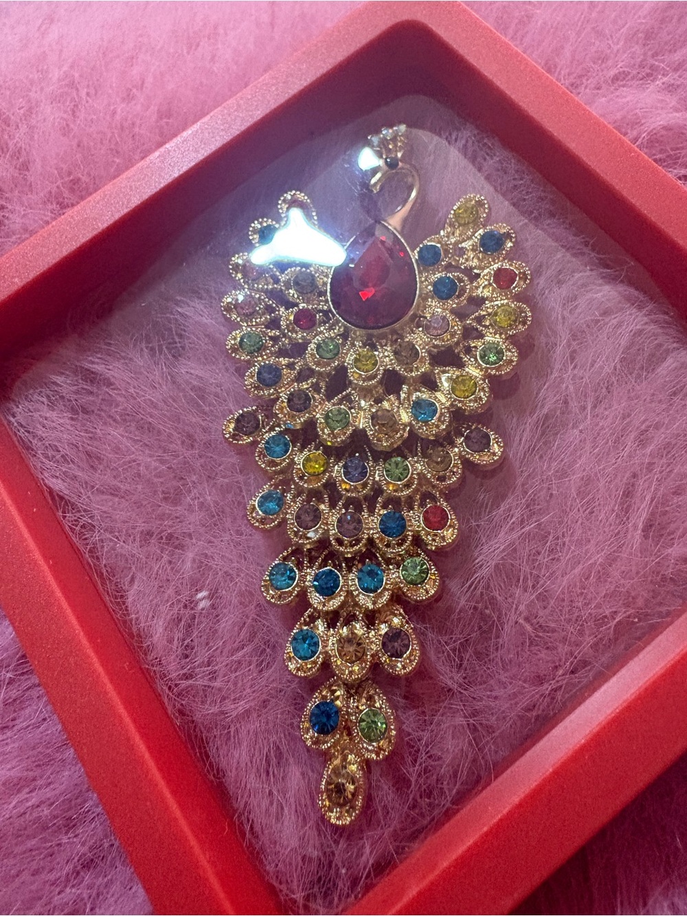 Gold-Tone Multicolor Peacock Pendant Necklace